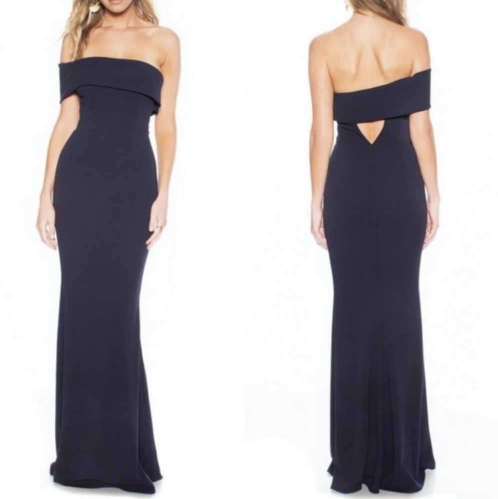 KATIE MAY Titan Navy Blue Off Shoulder Maxi Gown Formal Gown Dress Size 10